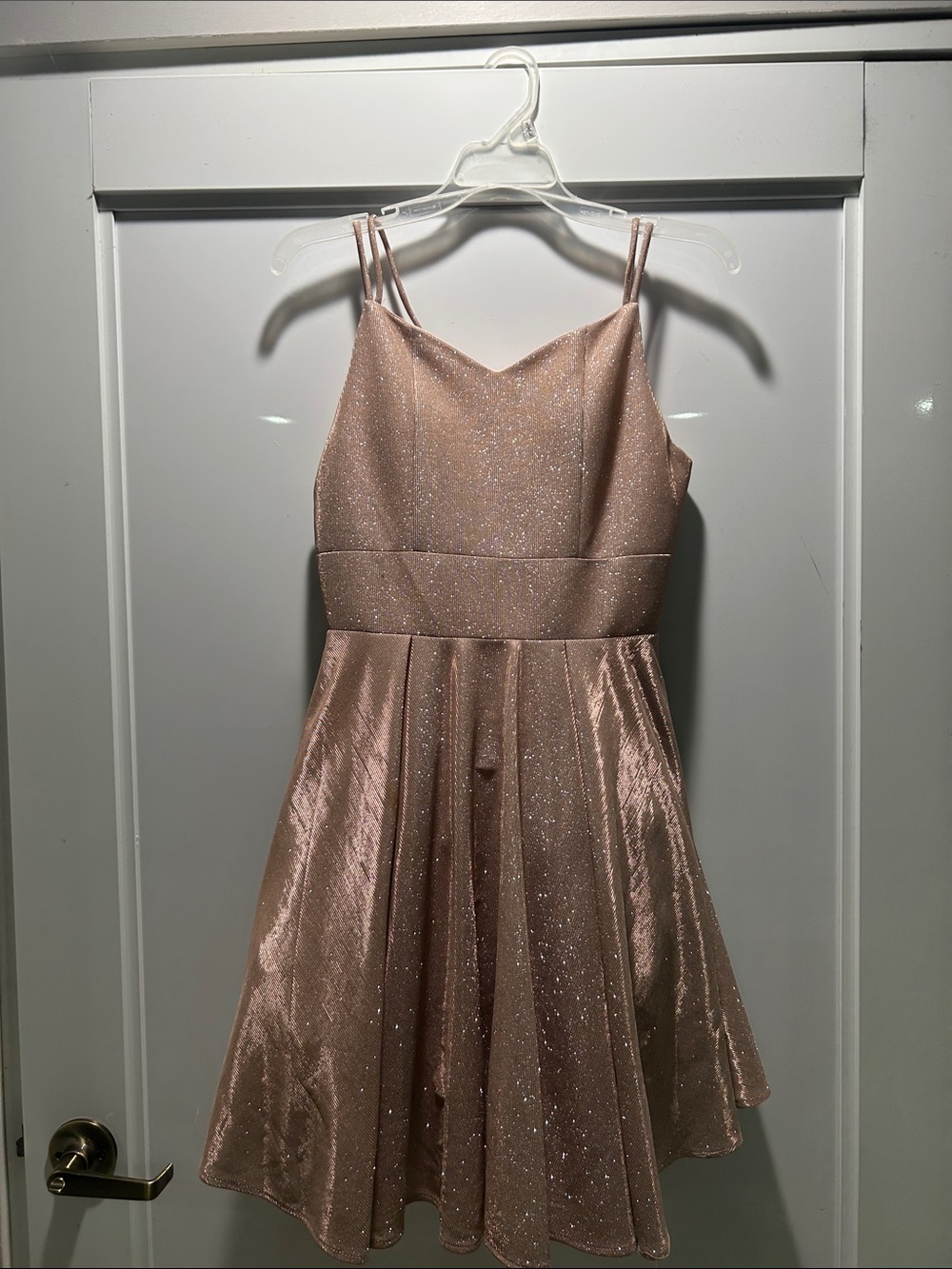 Bliss Shimmery Rose Gold Party Dress with Double Straps